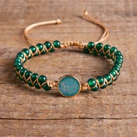 handmade round pendant yoga bracelets for men women colorful stone twisted braided bangles boho jewelry friendship wristband