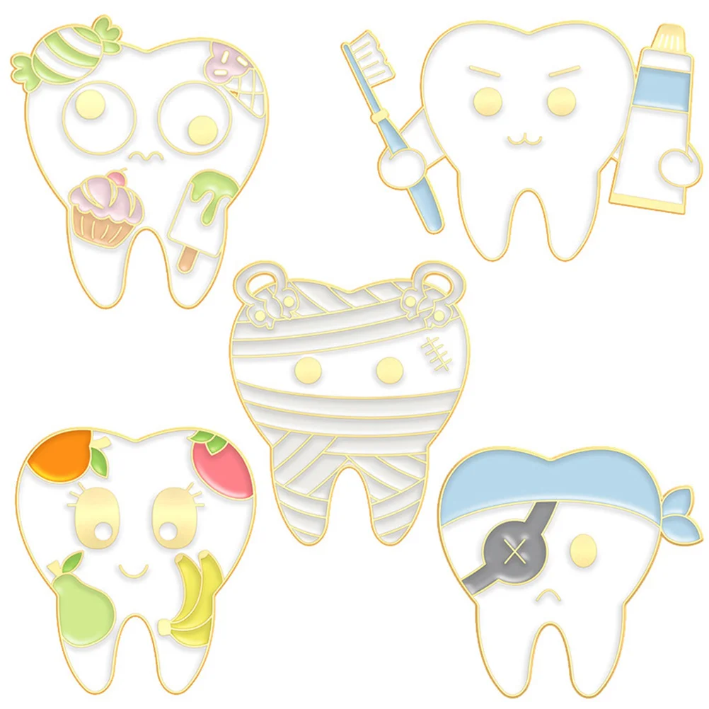 

5 Pcs Cute Brooch Pin Kids Backpack Collar Pin Cartoon Backpack Funny Teeth Jewelry Patch Fashion Brooches