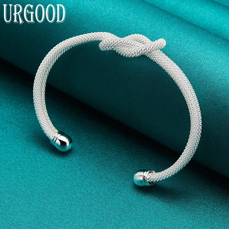 

925 Sterling Silver Adjustable Opening Weave Bangle For Women Party Gift Engagement Wedding Fashion Jewelry