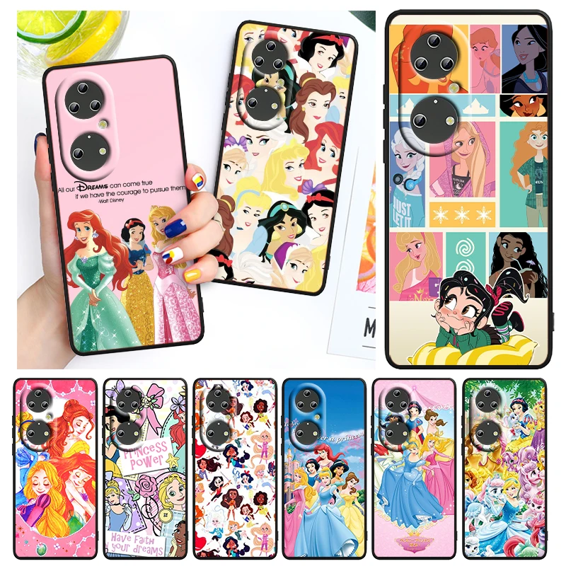 

Beautiful Princess Gril For Huawei P50 P40 P30 P20 Lite 5G Pro Nova 5T Y9S Y9 Prime Y6 2019 Black Soft Cover Phone Case