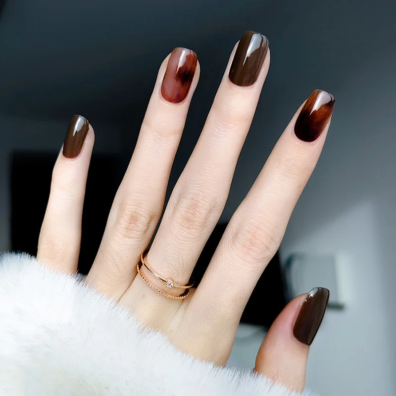 

Dirty tea soft nail stickers pink brown smudged nail stickers patch waterproof durable products