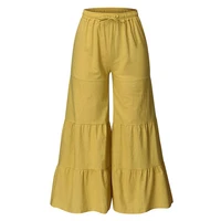 40hot women pants solid color lace up summer elastic waist wide leg trousers streetwear
