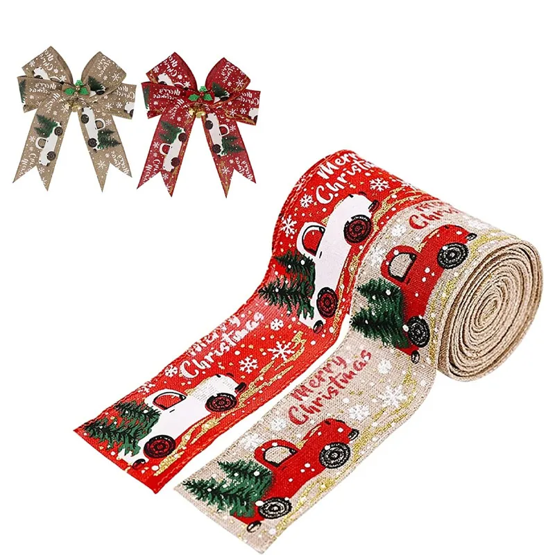 

Рождественская лента, Классическая упаковка, искусственный венок, банты, ткань «сделай сам», круглая лента, джутовая лента с проводным крае...