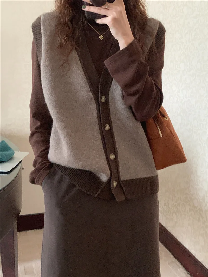 

Предложение бренда Make firm, контрастный Джокер в стиле Хан ma3 jia3, кардиган, свитер, жилет, точечный цвет