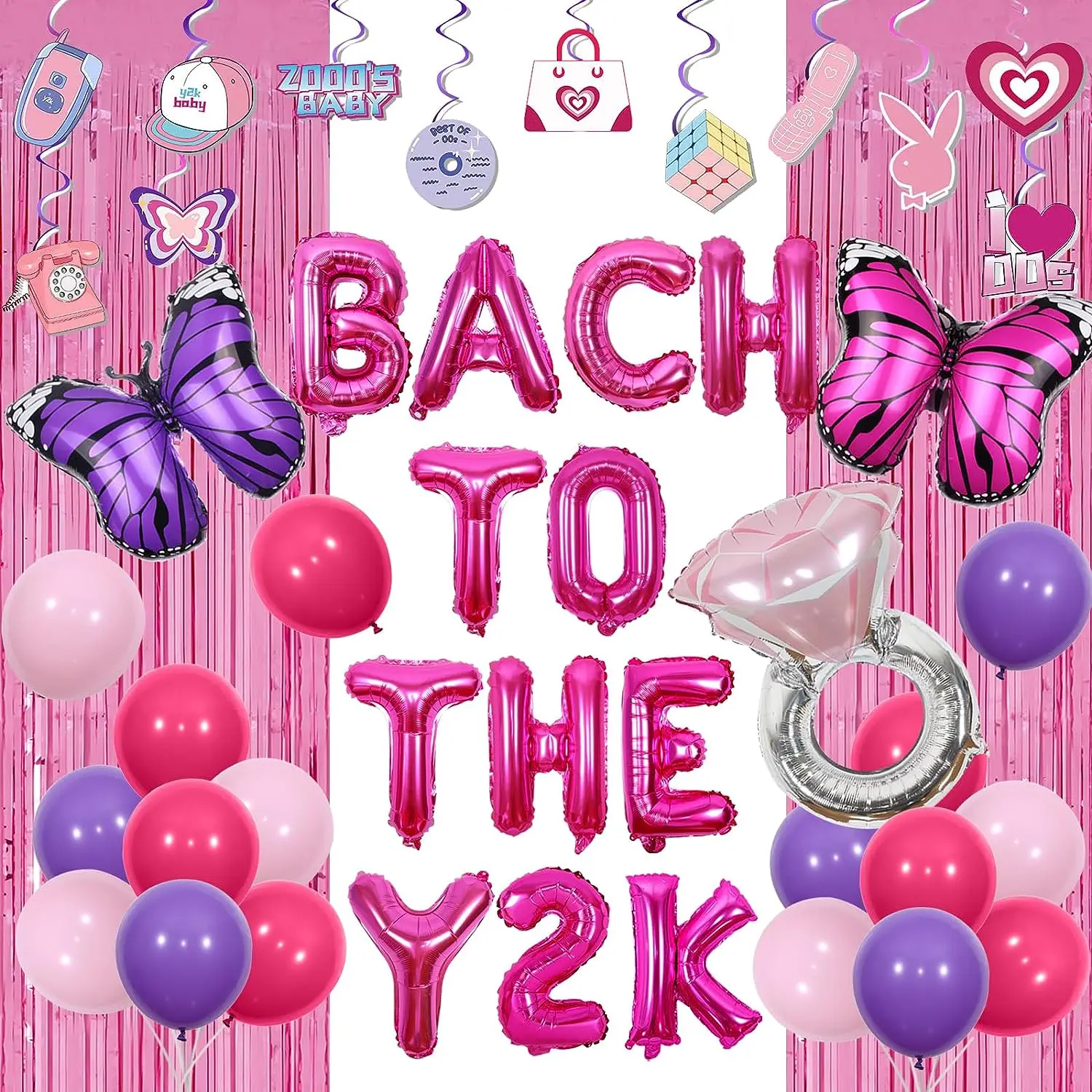 

Bach To The Y2k Bachelorette Party Decorations for Teen Girls Pink Purple Y2k Party Hanging Swirls Bach To The Y2k Balloons