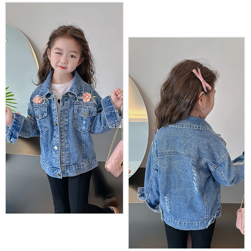 Джинсовая ветровка для девочек модное уличное пальто с отложным воротником и