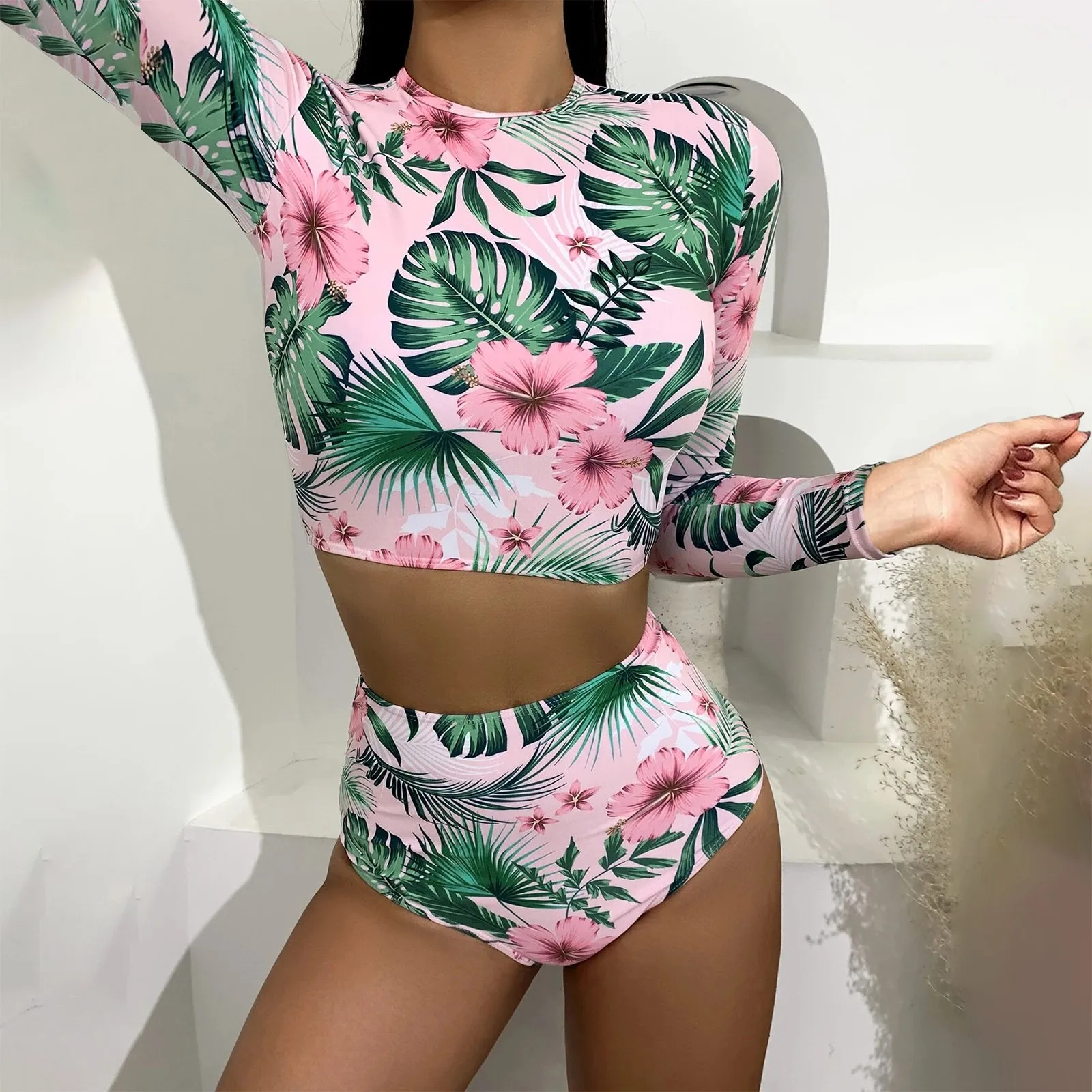 

Женское бикини 2022 темпераментный раздельный купальник на молнии с длинным рукавом пикантное пляжное бикини с высокой талией Спортивный Ку...