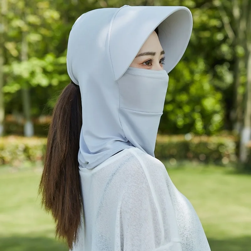 

Women Sunshade Female Mosquito Proof Face Covering Riding Big Edge Ice Mask Plastic Sun Visor Hat Ultraviolet
