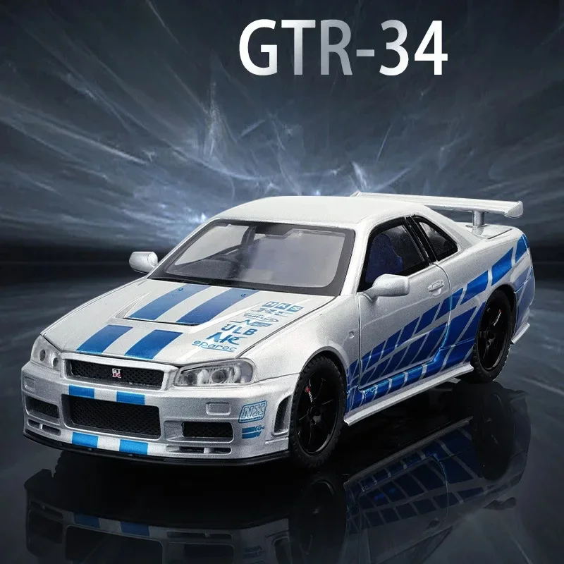 1:32 Nissan Skyline GTR-R34 Модель спортивного автомобиля из сплава Литье под давлением