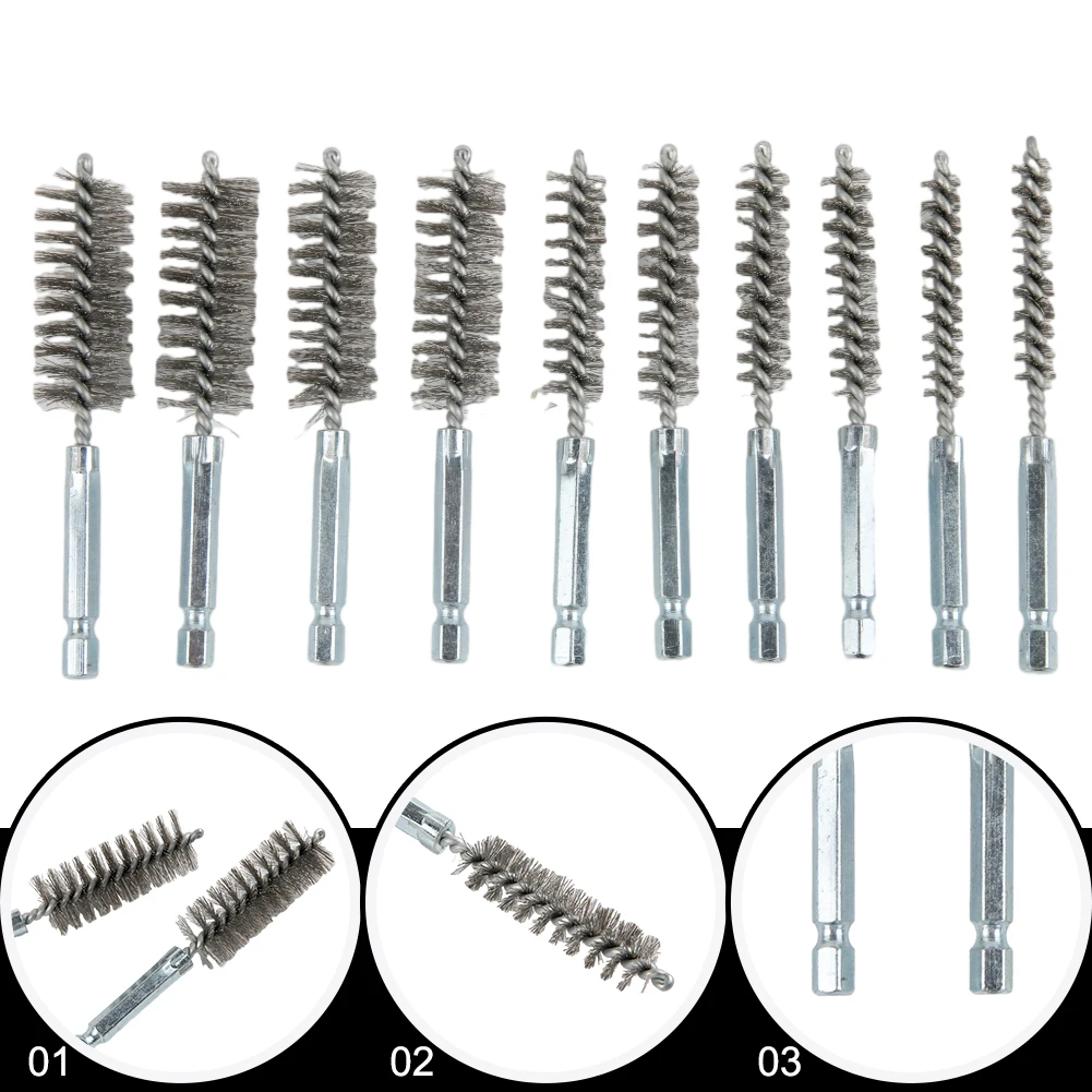 

10pcs 8-19mm Wire Tube Machinery Cleaning Brush Rust Cleaner Washing Polishing Tools Accessories For Hex Handle Power Drill