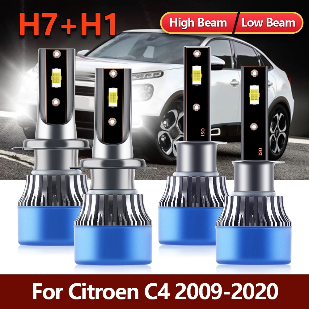

4x LED Headlight Bulbs H1 High H7 Low Combo CSP Lamps For Citroen C4 2009 2010 2011 2012 2013 2014 2015 2016 2017 2018 2019 2020