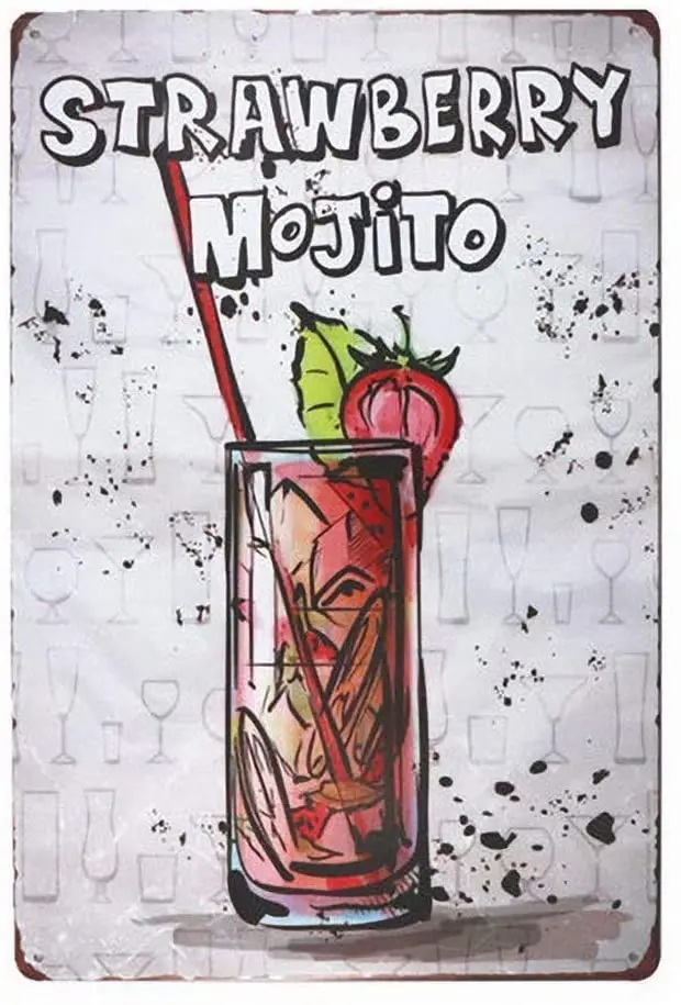 

Клубничный Ностальгический постер Mojito, Забавный художественный декор, винтажные алюминиевые ретро металлические жестяные декоративные зн...