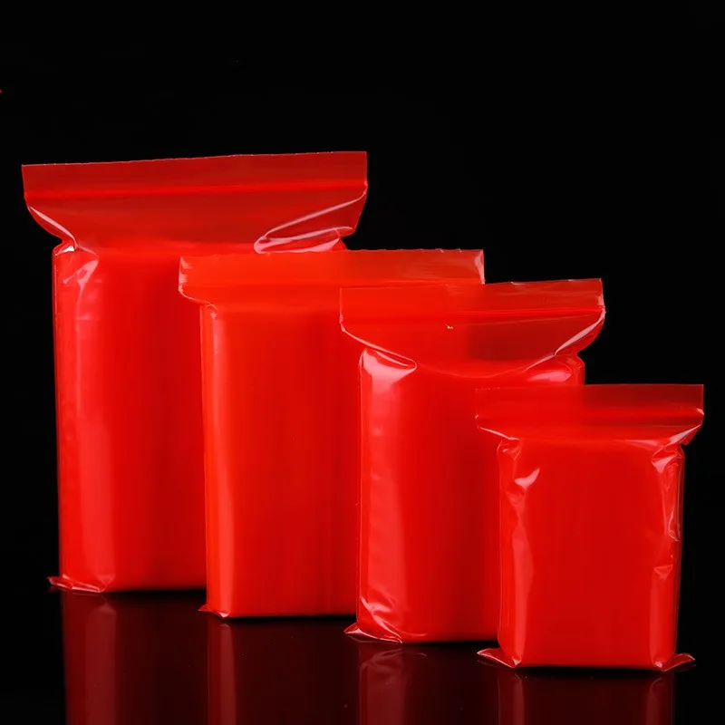 

100pcs Red PE Self Sealing Bag Translucent Food Packaging Zipper Pouches Sealed Plastic Reclosable Thick Storage Packet 0.12mm