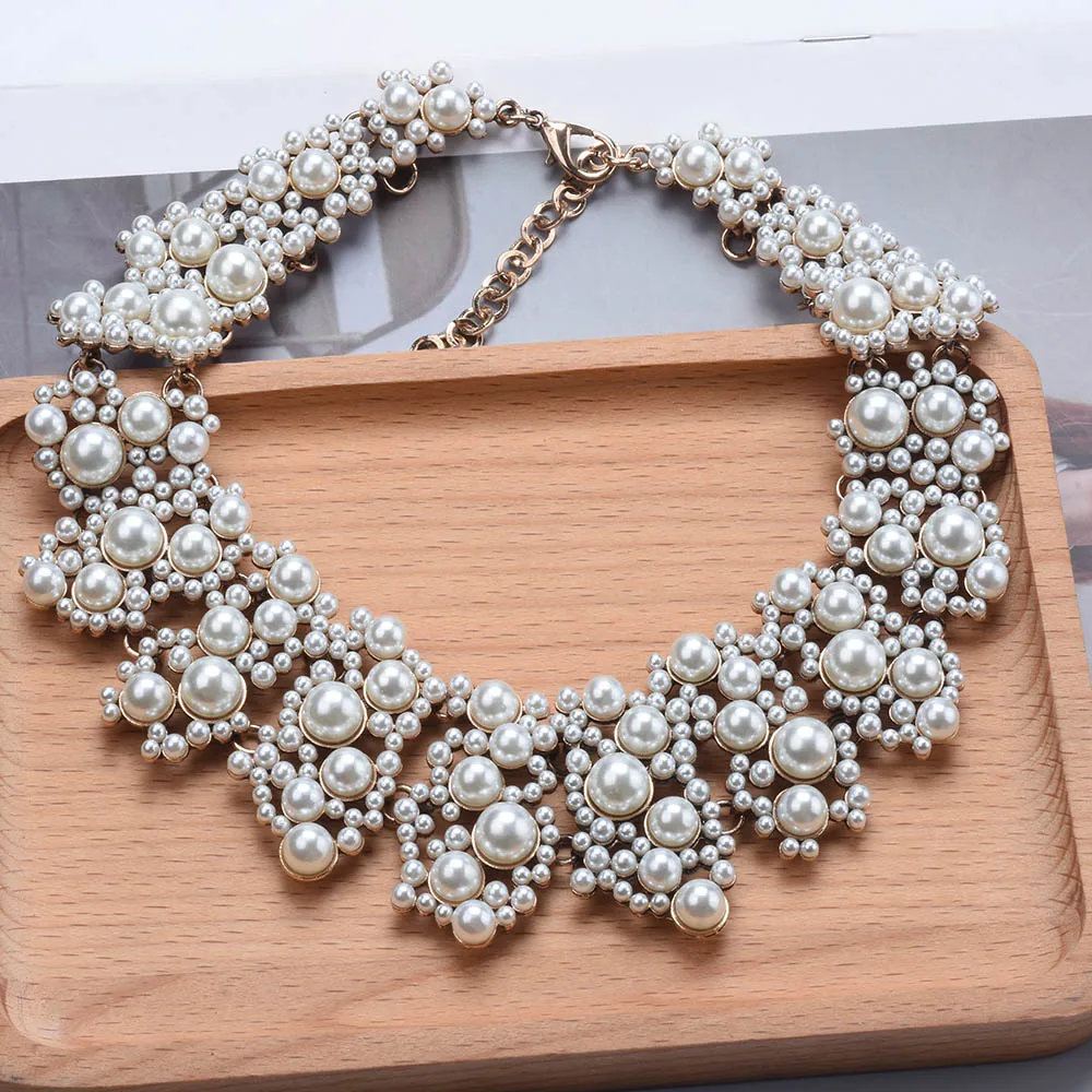 

New Fashion Bib Collar Necklaces & Pendant Luxury Choker Simulated Pearl Necklace Statement Jewelry Wedding Bijoux