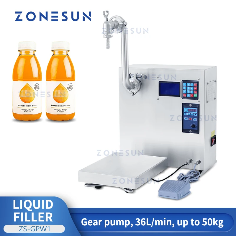 

ZONESUN Liquid Weighing Filling Machine ZS-GPW1 High Flow Semi-automatic Gear Pump Cooking Oil Beverage Drinks Bottle Filler