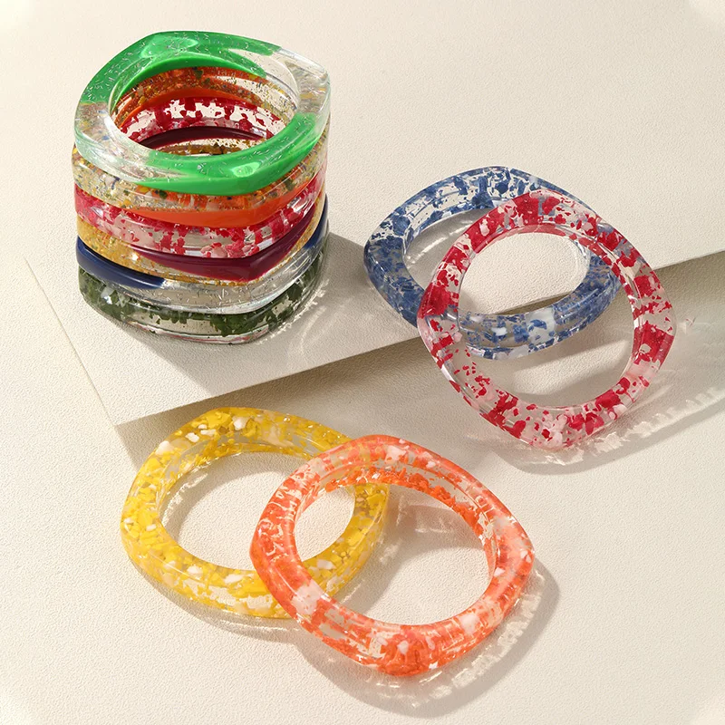 

Charm Multicolor Acrylic Resin Cuff Bangles for Women Geometric Square Bangle Bracelets for Girls Vintage Hand Fashion Jewelry