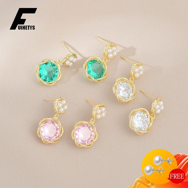 

FUIHETYS Elegant 925 Silver Jewelry Drop Earrings with Pearl Zircon Gemstone Accessories for Women Wedding Promise Party Gifts