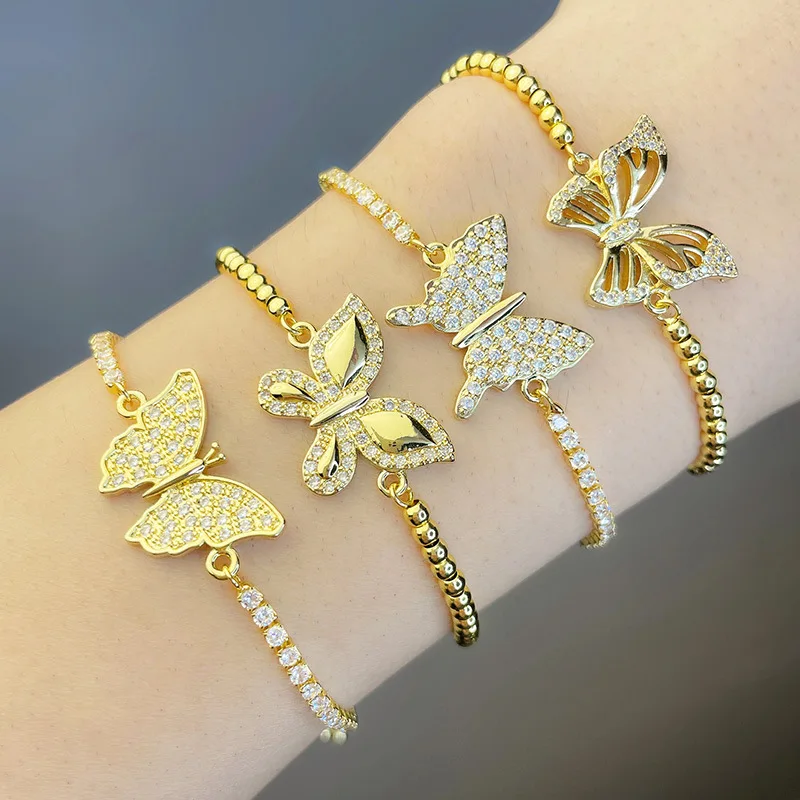 

Summer Female Adjustable Zircon Butterfly Bracelet Copper Friends Women Ins Retro Niche Temperament Hand String brd57