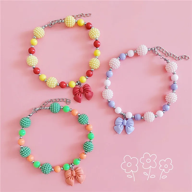 

Handmade Beads Bowknot Pendants Cute Cat Necklace Pet Collar Accessories Jewelry Neck Chain for Small Dogs Cats Jewelry