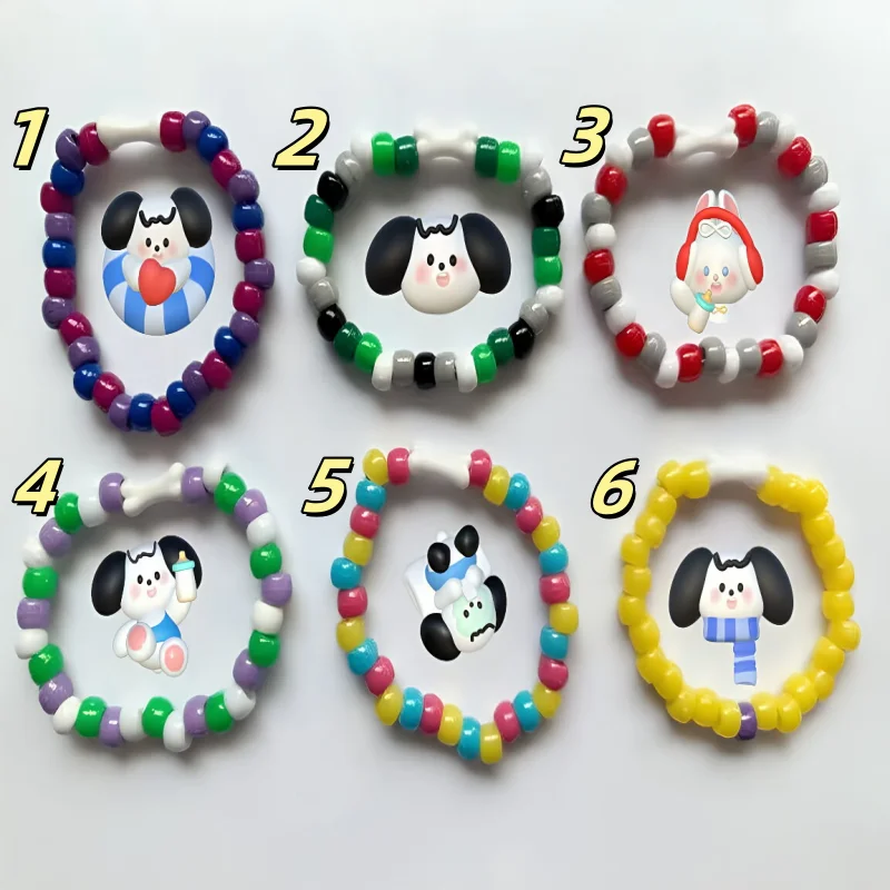 Фото Пара разноцветных радужных браслетов Kandi Y2K — милый шарм из кости, подарок любителю собак, праздничный подарок Qixi №5