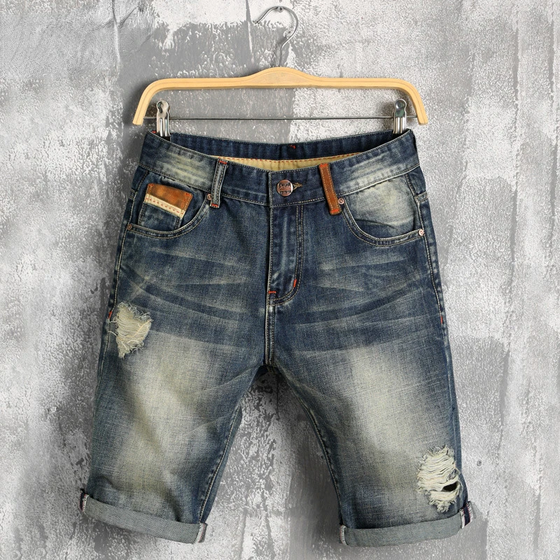 

NEW IN Men summer denim shorts male jeans men jean shorts bermuda skate board mens jogge ripped wave Shorts 38,YA619