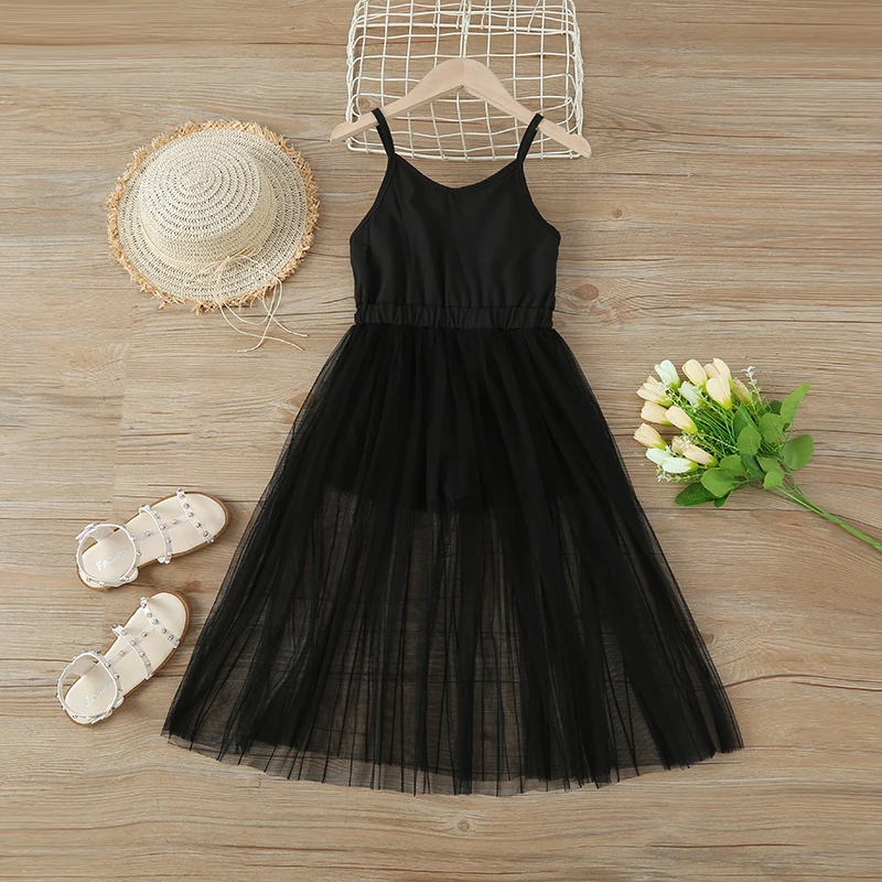 

Новинка, модные платья для девочек в европейском и американском стиле с сетчатыми вставками, Модный комбинезон, летний Повседневный Детски...