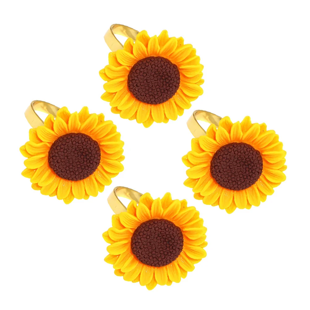 

4pcs Sunflower Napkin Ring Metal Serviette Holders Flower Rings Floral Napkin Rings Papers for Party Festival Wedding ( Yellow