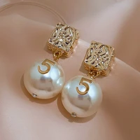 number 5 pearls dangle earrings for women vintage gold pleated geometry stud earring 2022 new fashion delicate%c2%a0party jewelry