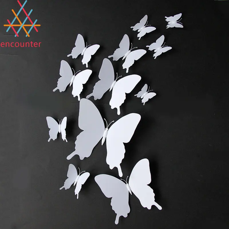 

White Butterfly Single Layer 12 Wedding Exhibition Can Be Colored Pvc Butterfly Wall Decoration 3d Butterfly Wall Sticker