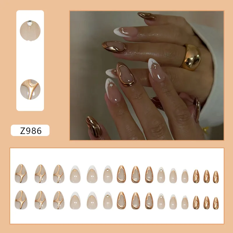Накладные ногти на шпильках для женщин золотой цвет нерегулярный