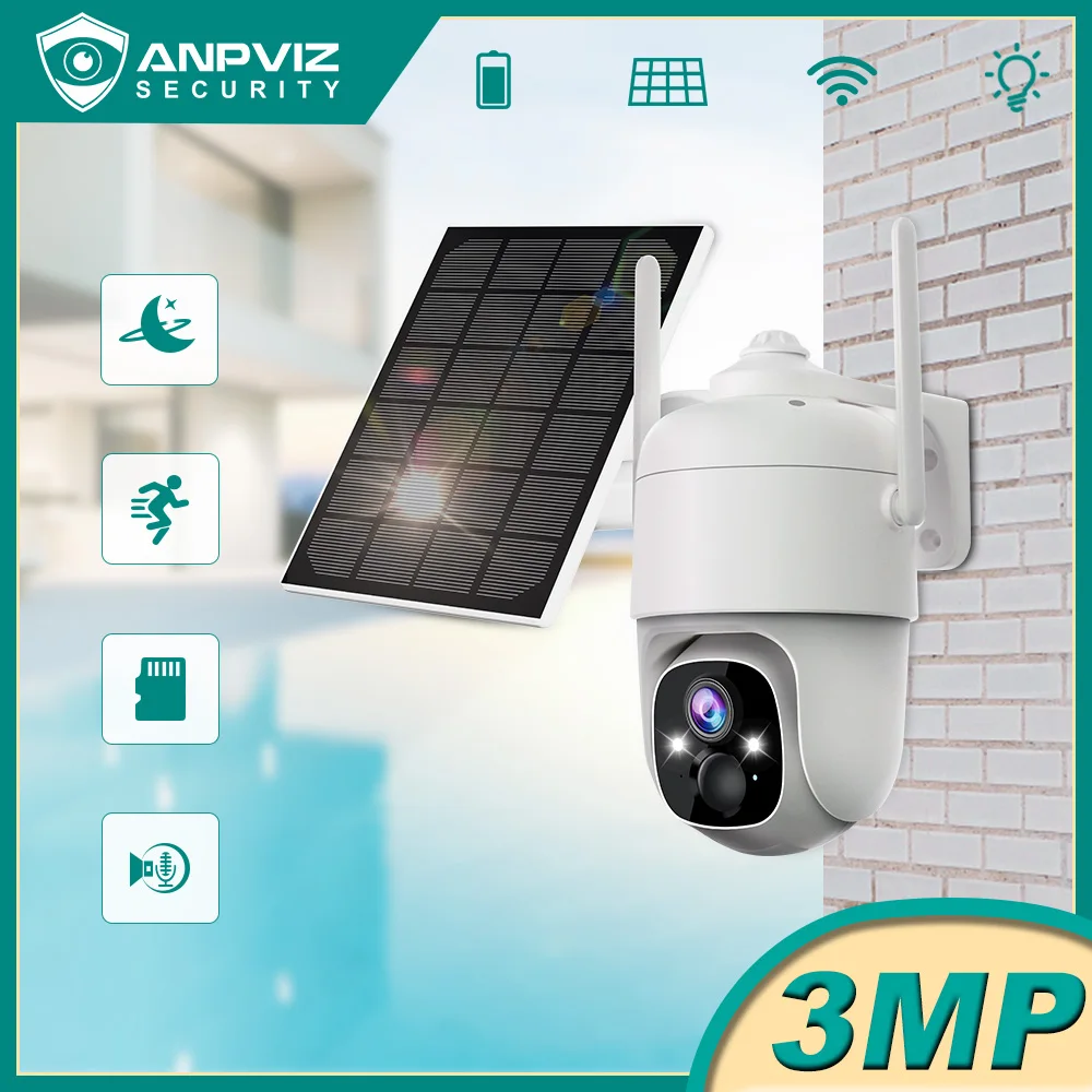 

Anpviz Outdoor 3MP 2K Wifi Camera Solar Battery Powered Wireless Security Surveillance Cam AI PIR Motion Detection Alarm Audio