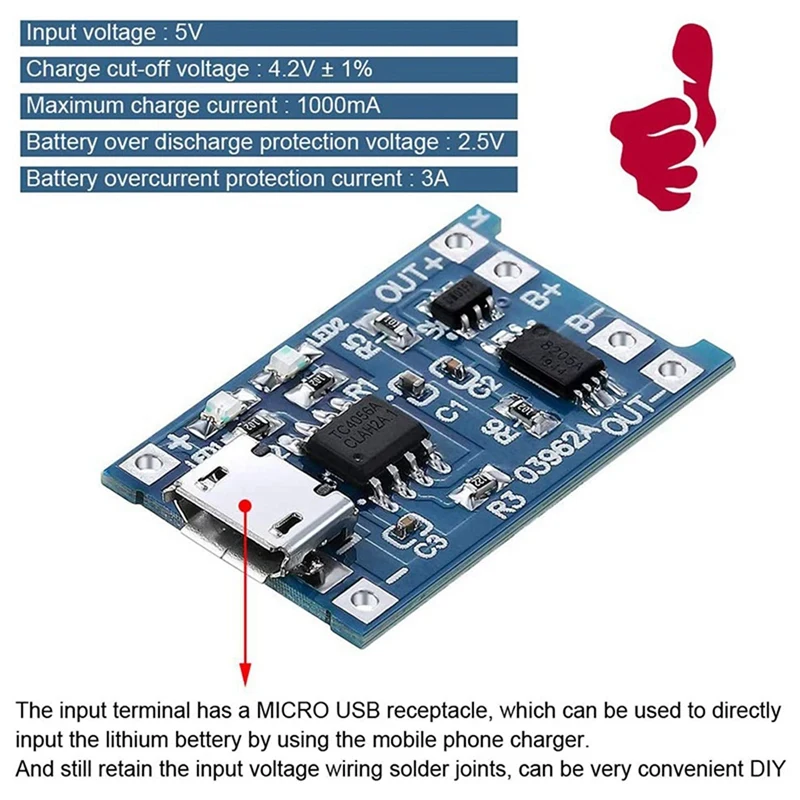 Зарядный Модуль TP4056 24 шт. с защитой аккумулятора 18650 BMS 5 в Micro-USB 1A зарядная плата