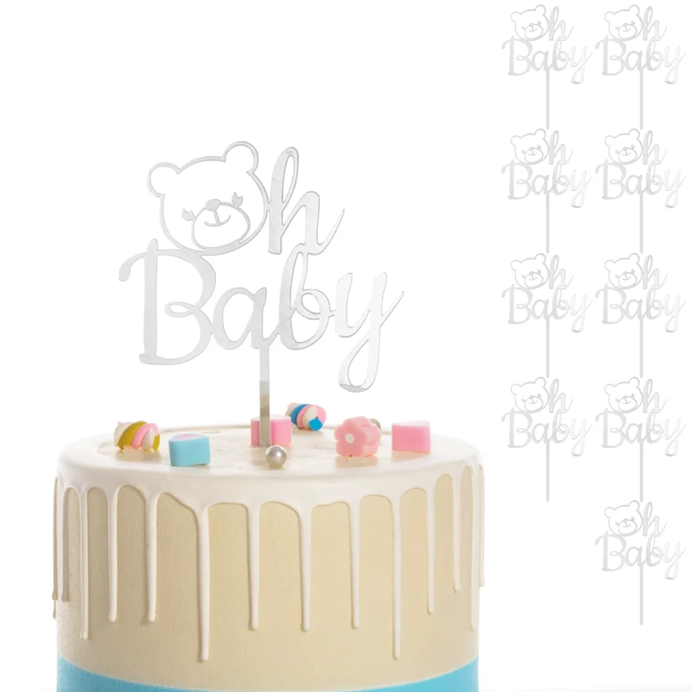 Pack Of 10 Pcs Baby Shower Cake Decoration It's a BOY GIRL Oh Acrylic Topper Party Supplies Bear |