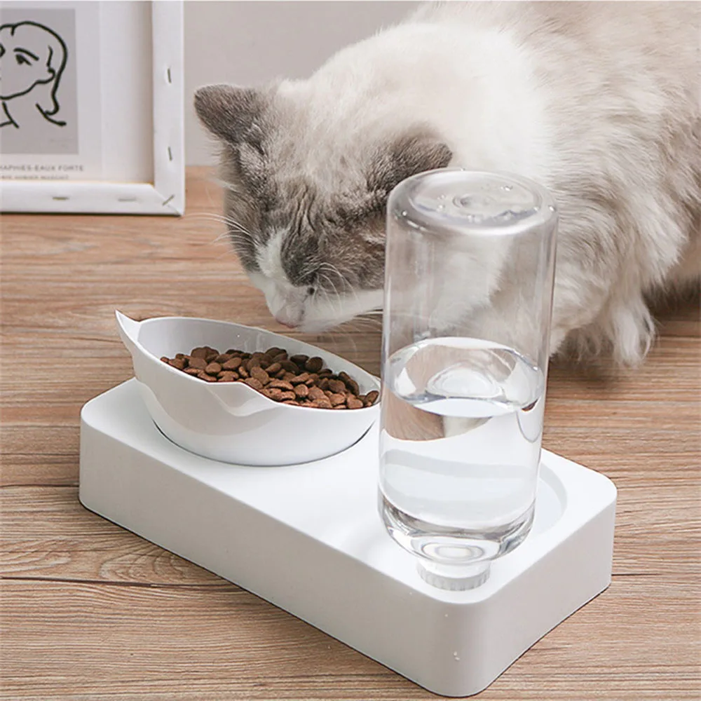 

Plastic Cat Gravity Water and Food Bowls Elevated Cat Bowls Raised Food Bowl for Small Dogs Cats Tilted Double Bowls Pets Feeder