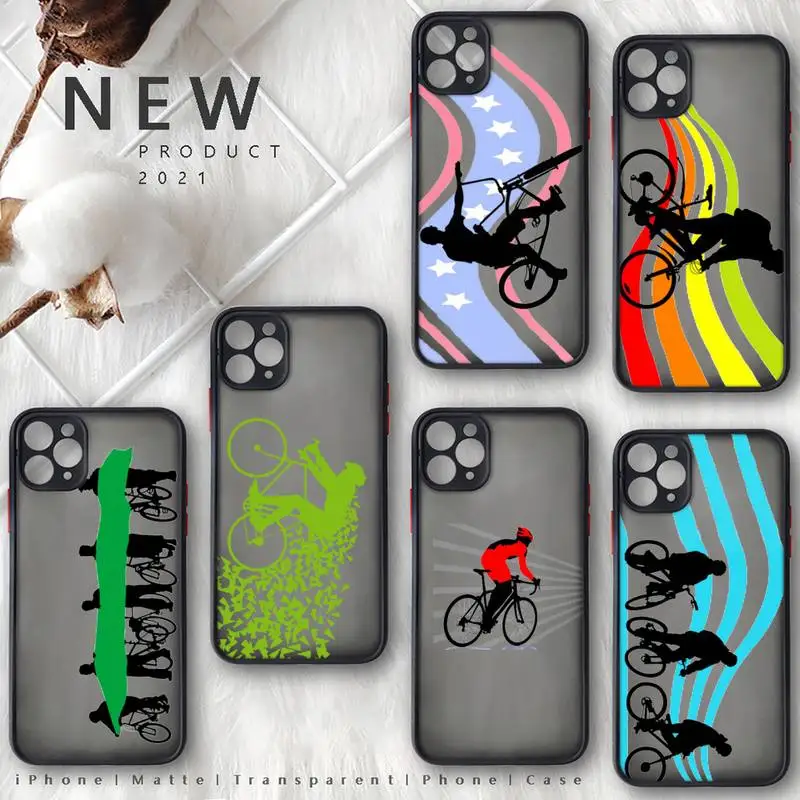 

Bicycle Bike Sport Phone Case Black Color Matte Transparent For iPhone 13 12 11 Mini Pro X XR XS Max 7 8 Plus