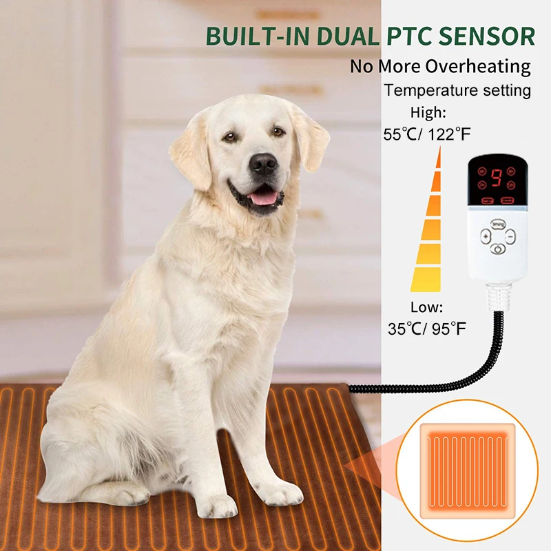 

New Dog Adjustable Electric Heating Pad Temperature Waterproof Dog Heating Pad With Timer Pet Heated Mat Pet Sleeping Supplies