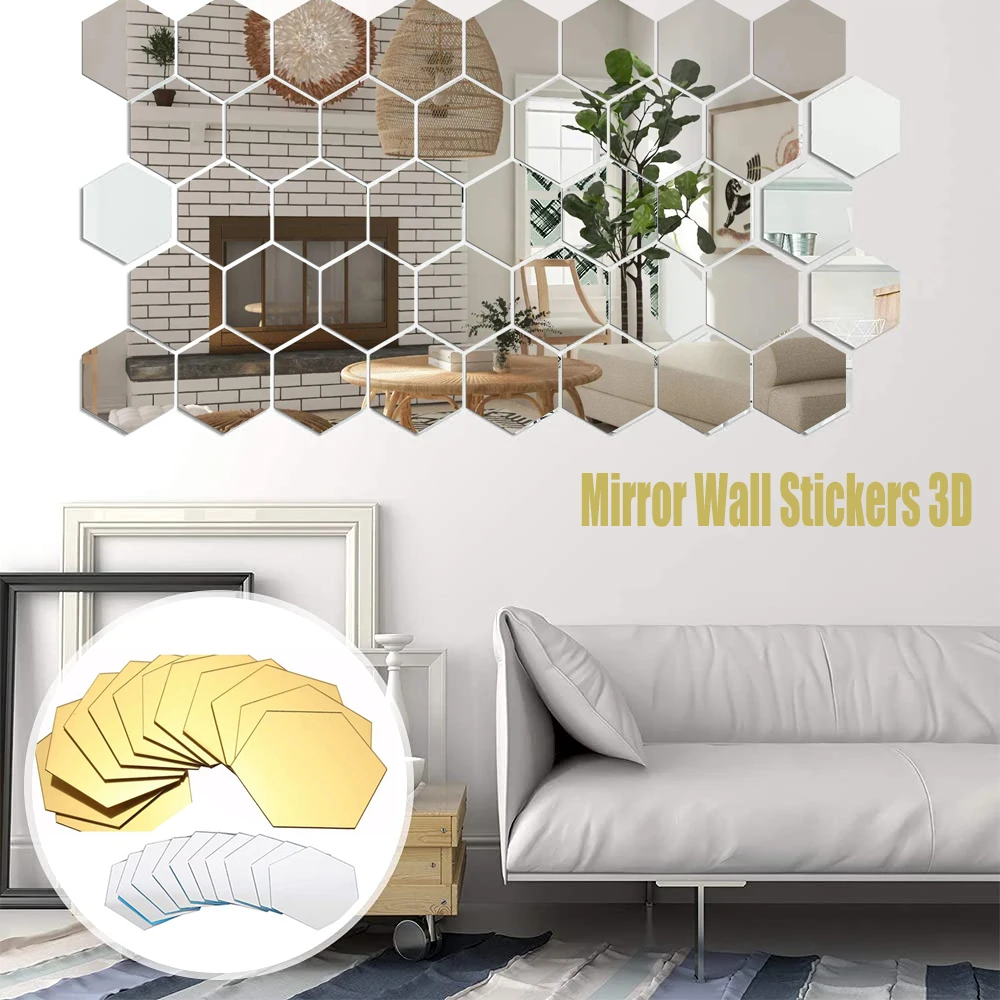 

12/Set Pieces Removable Acrylic Mirror Setting Wall 186x160x92mm Hexagon HoneycombSticker For Home Living Room Bedroom Decor