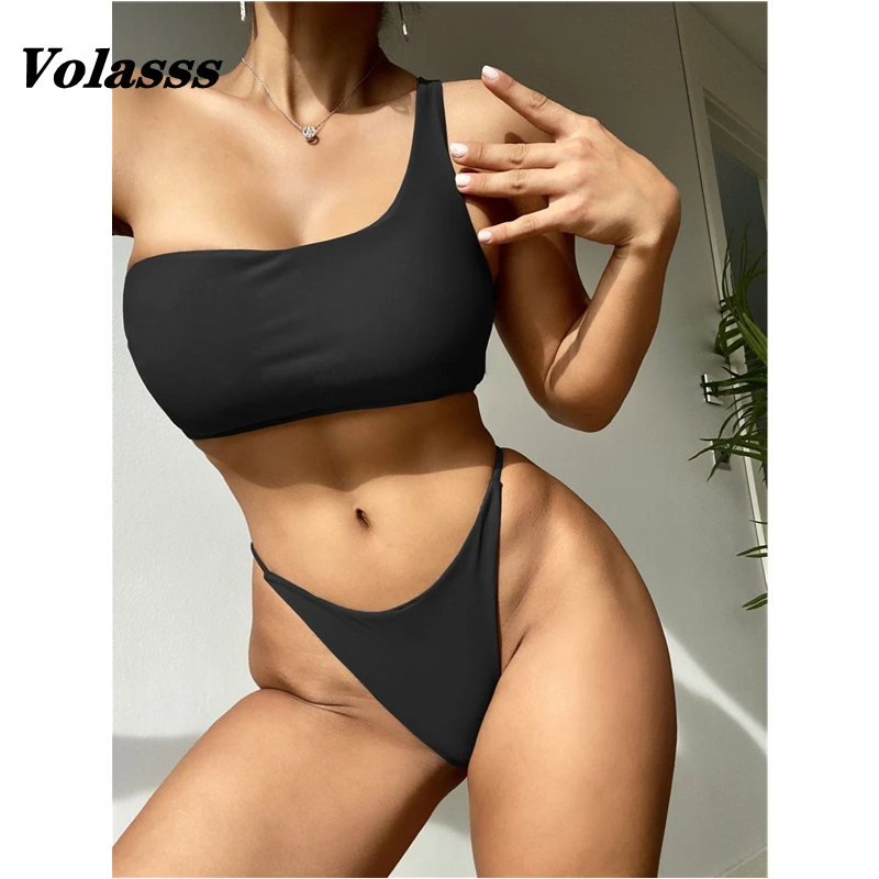 

Новинка 2023, бикини на одно плечо, Женский однотонный купальник, сексуальный купальник с открытой спиной, купальный костюм со стрингами, женс...