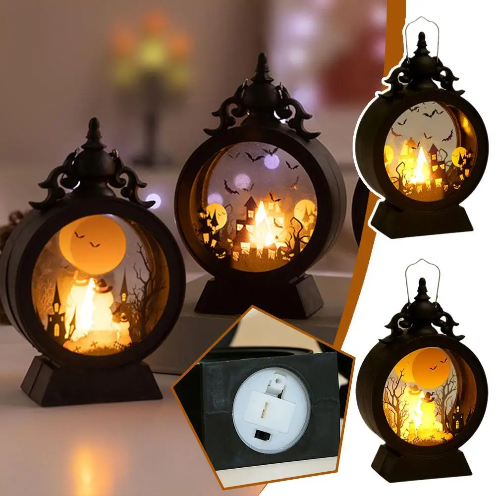 

Halloween Vintage Pumpkin Castle Decorative Lamp Simulated Flame Witch LED Light Hand Lantern For Halloween Party Table Dec G2M9