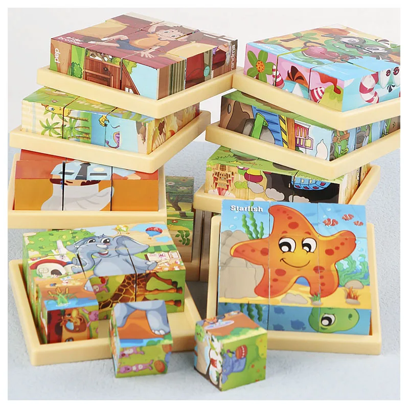 

9 шт. шестисторонние 3D Кубики-головоломки, лоток, деревянные игрушки для хранения для детей, Обучающие игрушки, забавные игры, детские игрушки