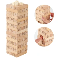 51pcs large size log building blocks digital domino desktop game children intelligence wooden stacking toys wood natural beech