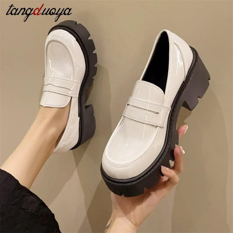 

white platform shoes Loafers women mary jane lolita shoes Woman Chunky Platform Loafer Shoes Woman Thick Heel Pumps for Women