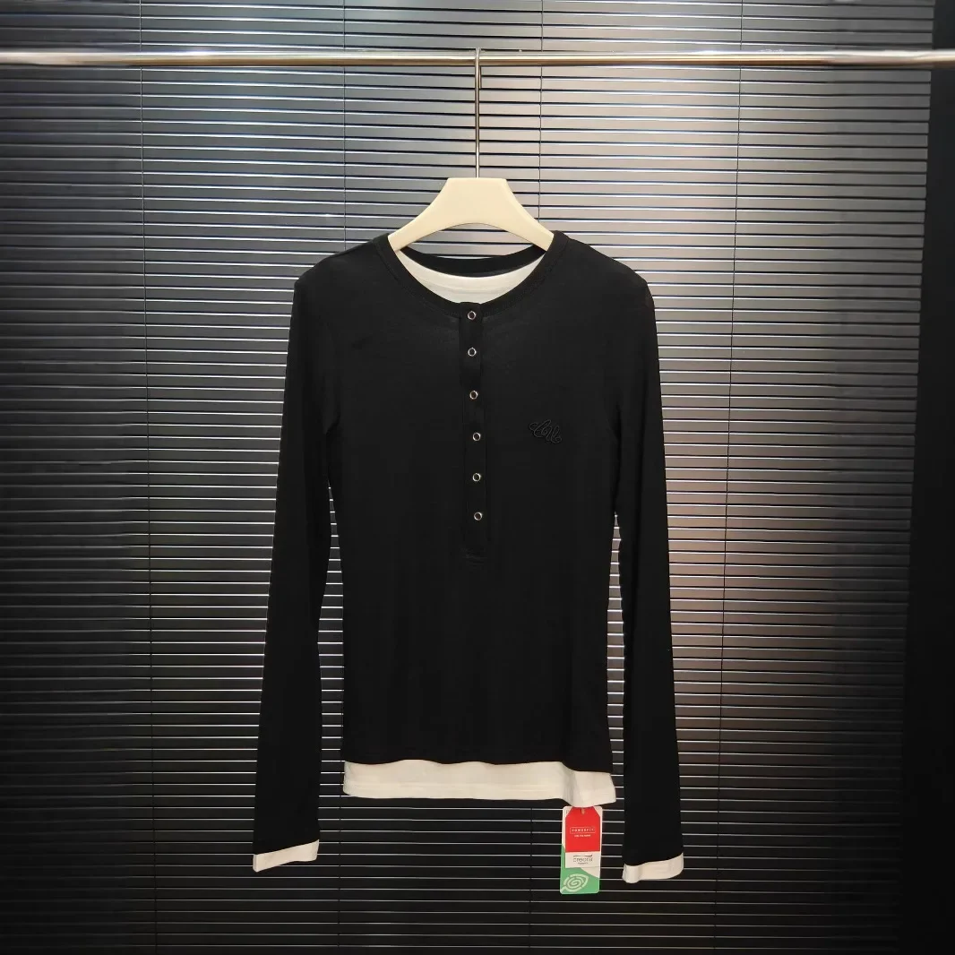 Двухсекционная иллюзионная футболка с длинными рукавами Генри женская осень 2024