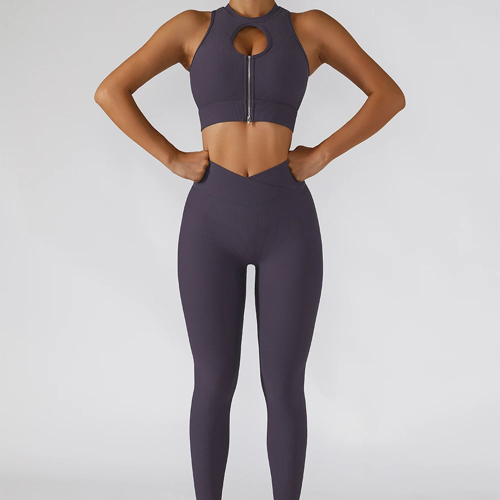 Женский тренировочный костюм на молнии бесшовный спортивный из 2 предметов