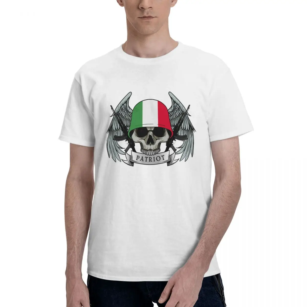 

Patriot Skull With Itlay Flag Helmet Men T shirts Women Clothing T-Shirts Hip Hop Tops Cotton Tees