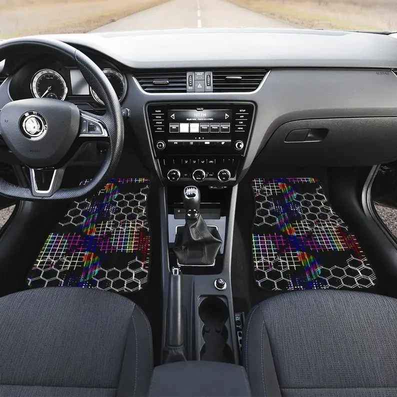 

Colorful Black Abstract Art Car Floor Mats Set, Front and Back Floor Mats for Car, Car Accessories