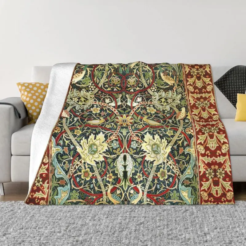 

William Morris Orange Cray Floral Art Soft Flannel Textile Pattern Throw Blankets for Bedroom Couch Home Spring Blanket Fleece