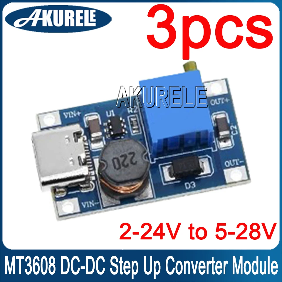 Повышающий Модуль преобразователя MT3608 Type C DC-DC, плата источника питания с 2-24 В до 5-28 в, максимальный выход 28 в 2 А