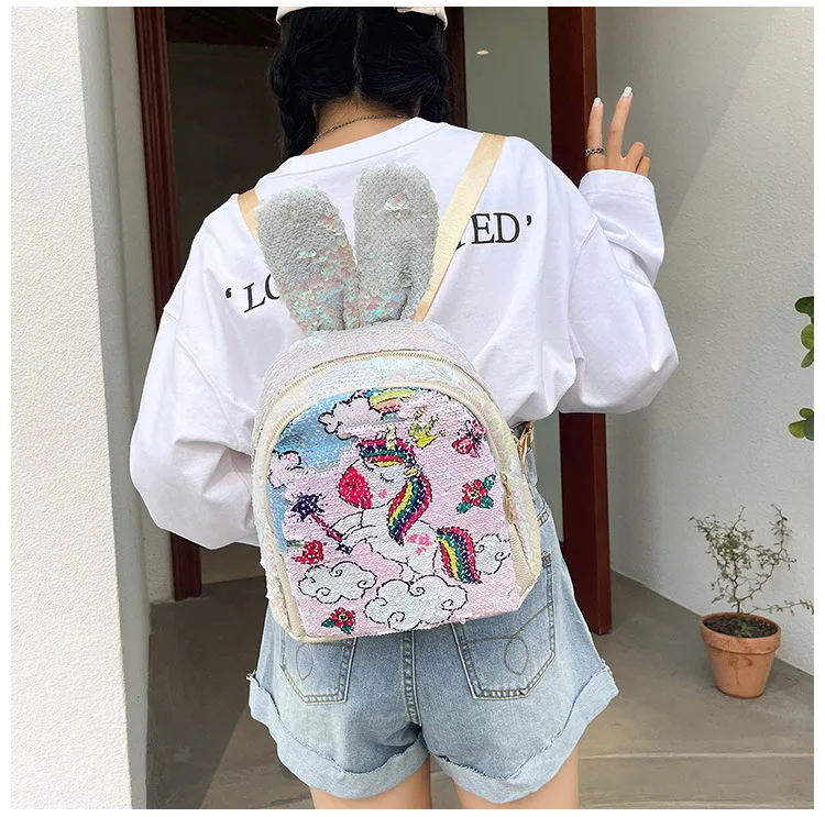 Children Fashion Sequin Backpacks 2022 Unicorn Mermaid Cute Cartoon Student Bags Girl Boy Travel Backpack All-match Sac Licorne