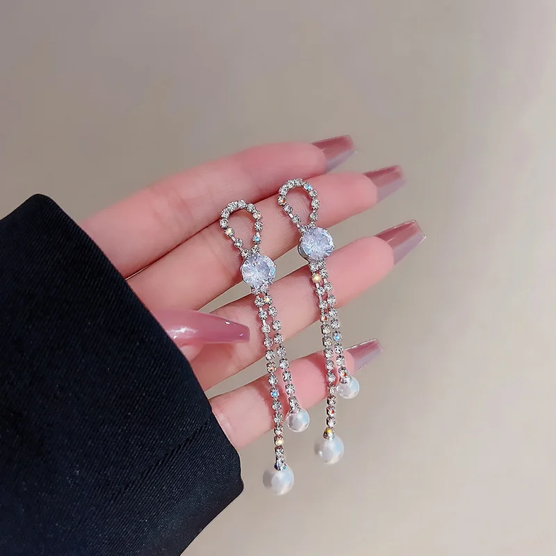 

New In 2023 Full Rhinestone Crystal Tassel Earrings For Women Ladies European Exaggerated Drop Earrings Party Jewelry